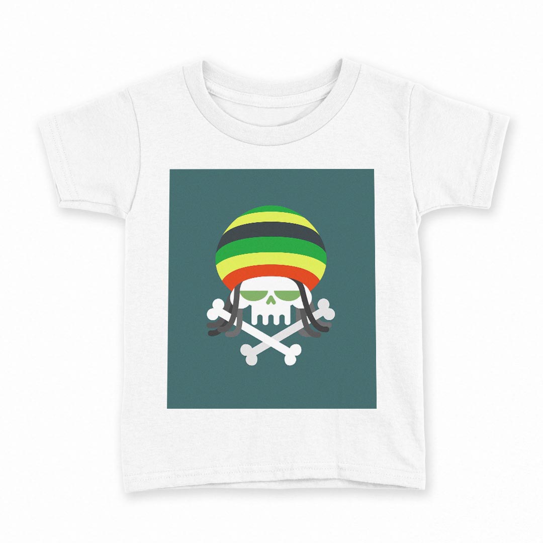 tシャツ キッズ 半袖 白地 デザイン 90 Tシャツ ティーシャツ T shirt 011826 レゲエ　音楽　骸骨