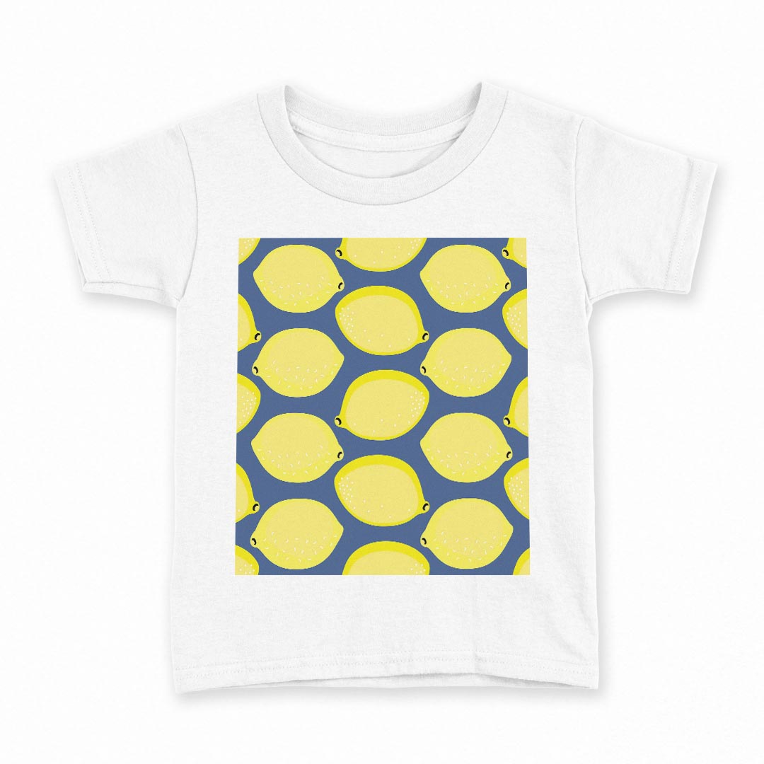 tシャツ キッズ 半袖 白地 デザイン 130 サイズ Tシャツ ティーシャツ T shirt 011985 レモン　柄　黄色