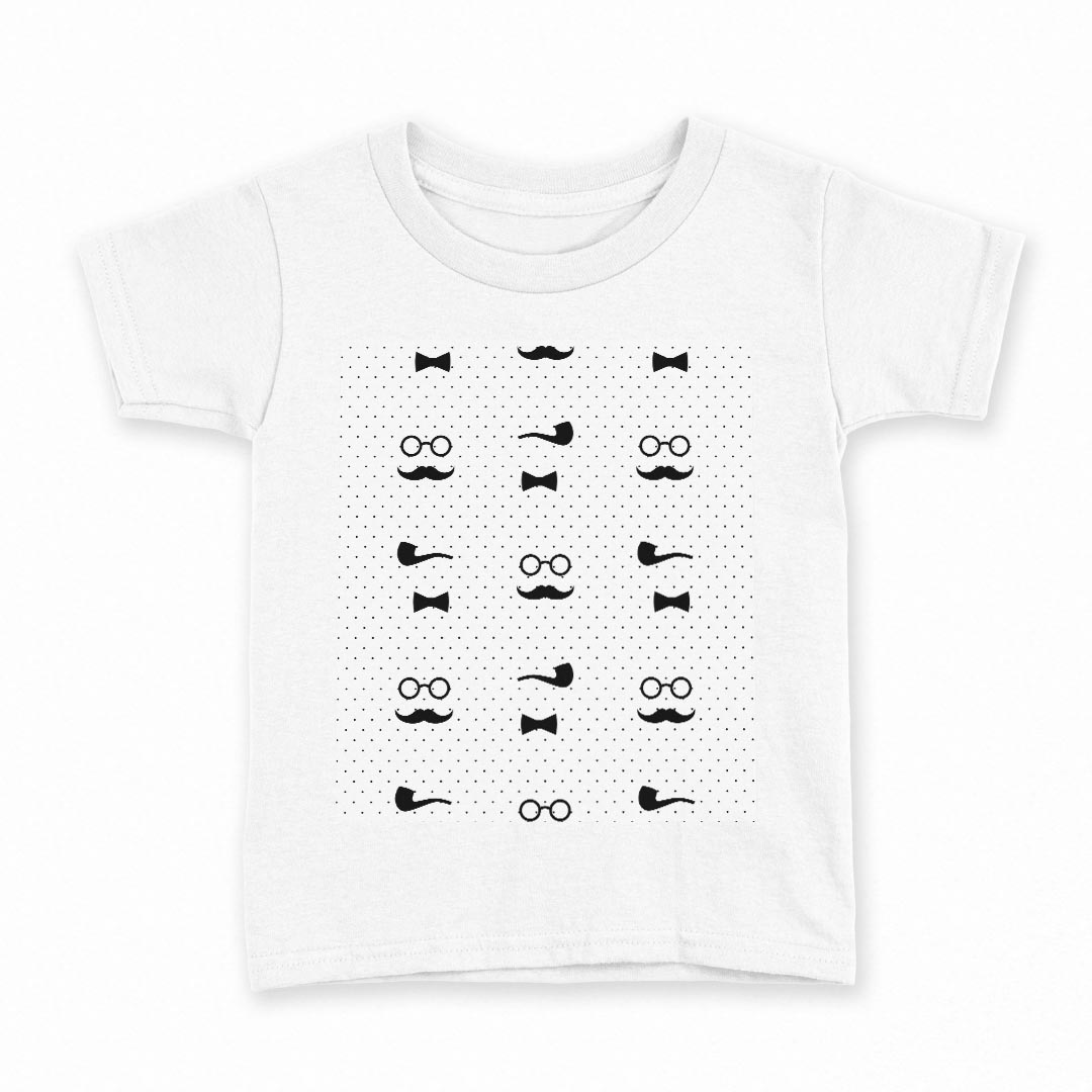 T-Shirts （Short Sleeve） - tシャツ キッズ 半袖 白地 デザイン 140 サイズ Tシャツ ティーシャツ T shirt 011995 眼鏡　ヒゲ　モノトーン