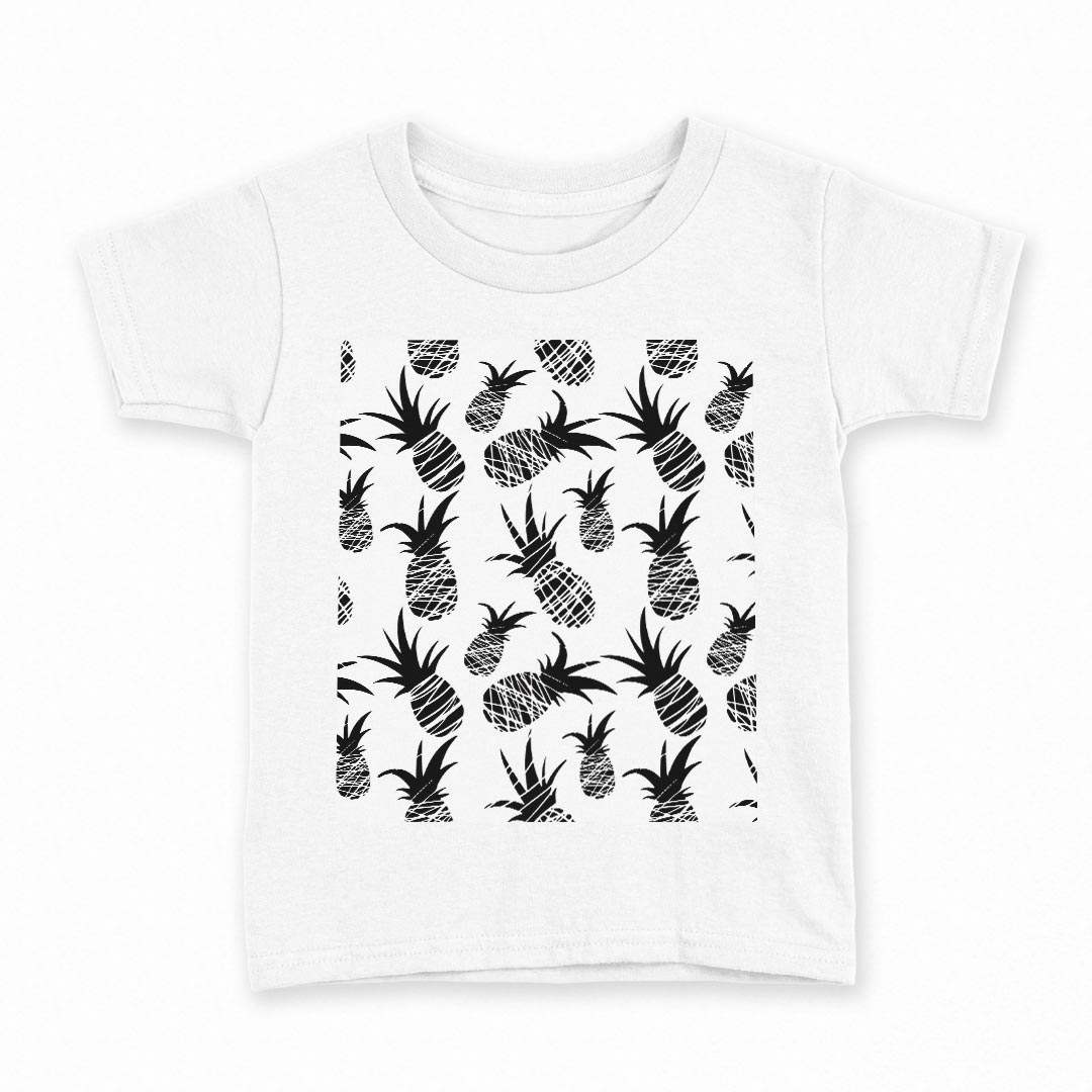 tシャツ キッズ 半袖 白地 デザイン 130 サイズ Tシャツ ティーシャツ T shirt 012089 パイナップル　夏　モノトーン