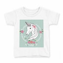 tシャツ キッズ 半袖 白地 デザイン 90 Tシャツ ティーシャツ T shirt 012154 馬 ユニコーン 花(4)