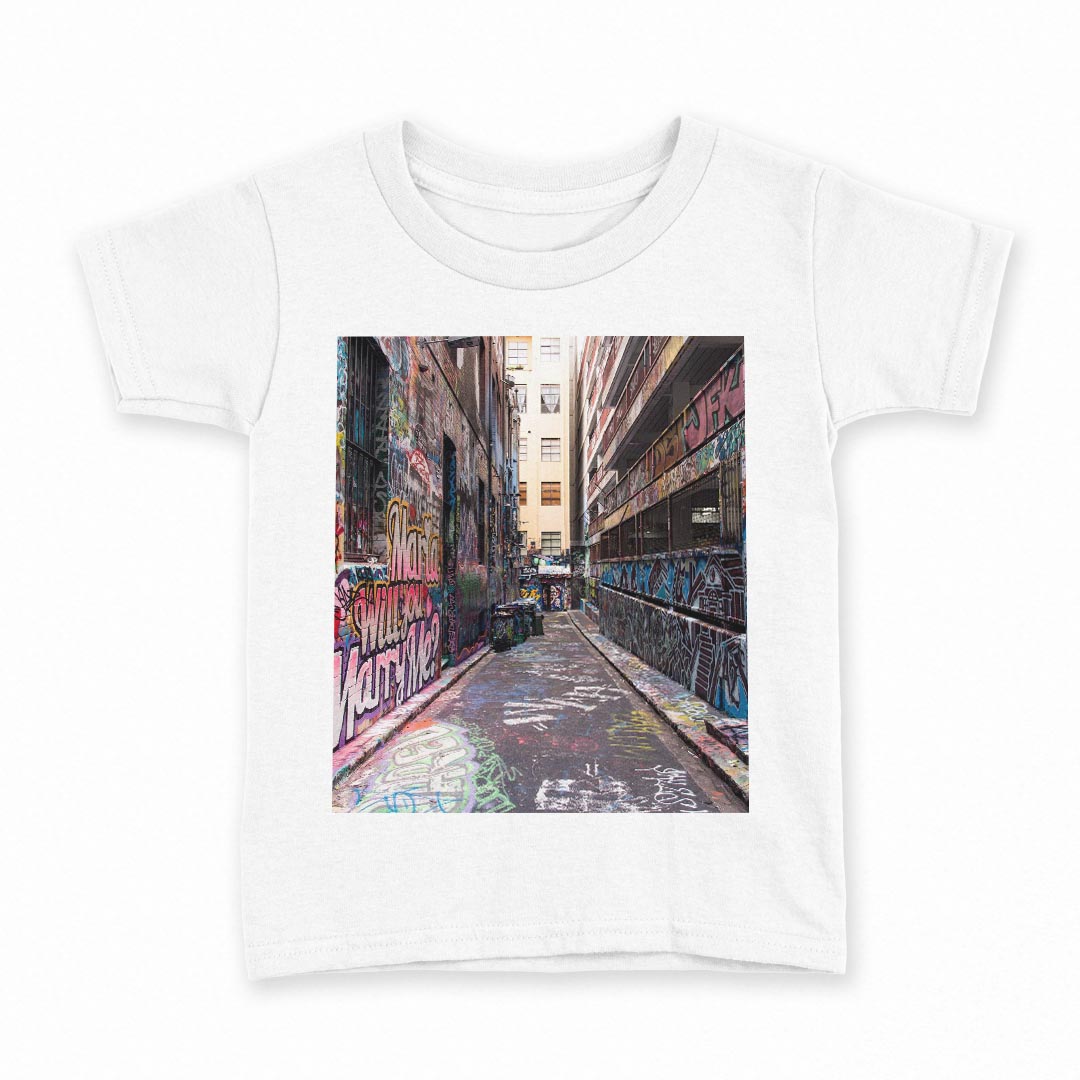 tシャツ キッズ 半袖 白地 デザイン 150 サイズ Tシャツ ティーシャツ T shirt 012366 ペイント　風景　町