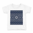 tシャツ キッズ 半袖 白地 デザイン 140 サイズ Tシャツ ティーシャツ T shirt 012397 ノルディック 柄 ネイビー(4)