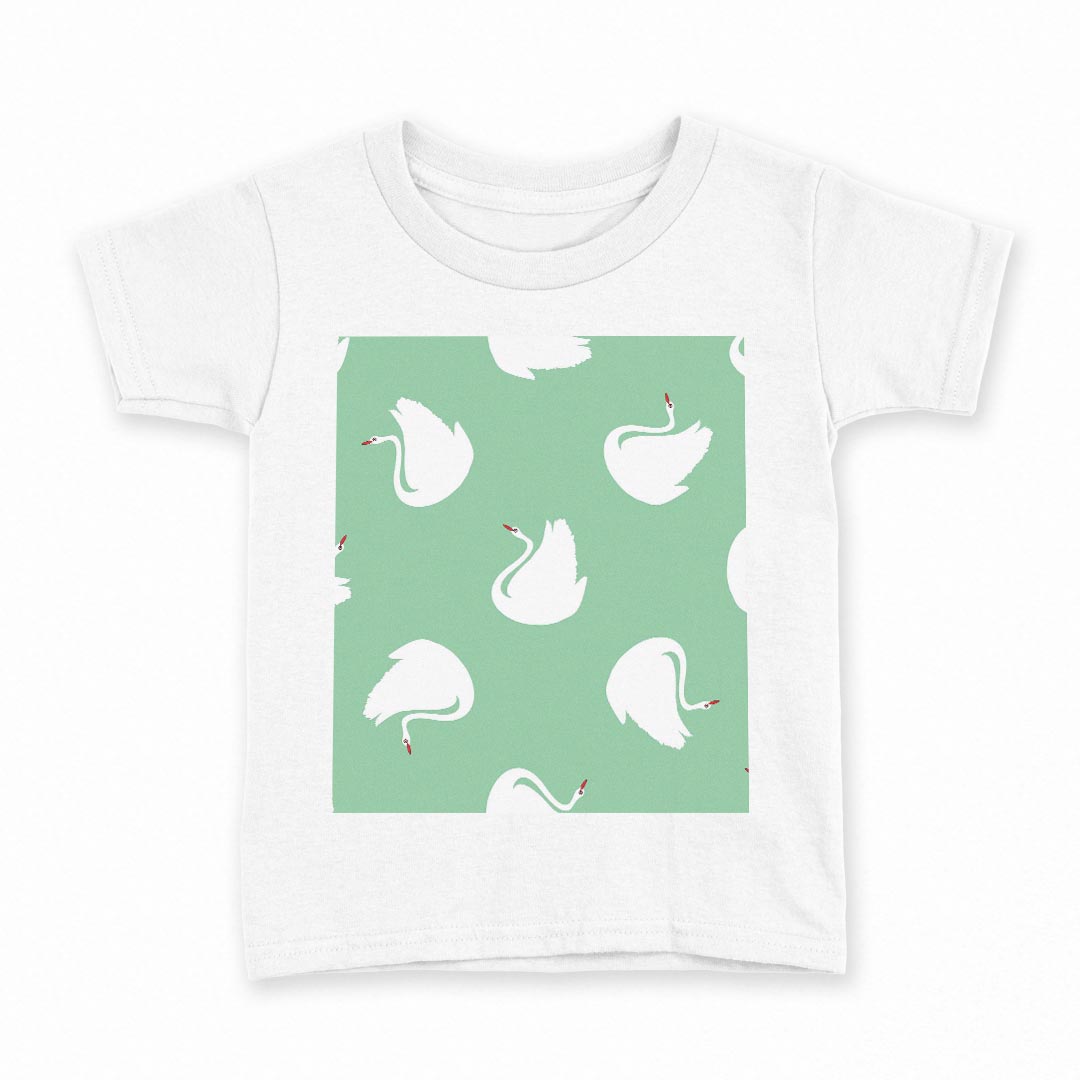 tシャツ キッズ 半袖 白地 デザイン 130 サイズ Tシャツ ティーシャツ T shirt 012476 白鳥　鳥　緑