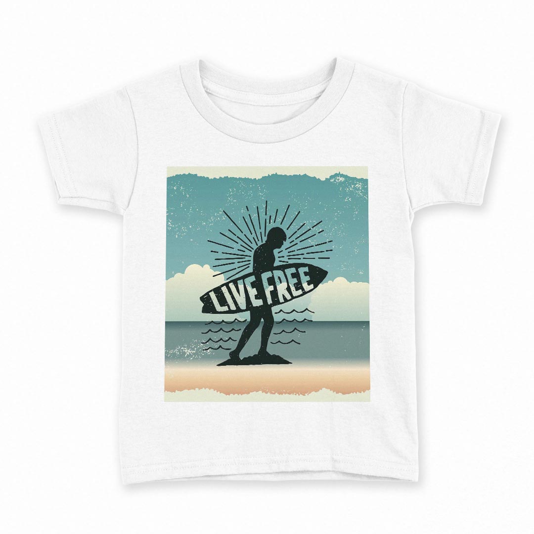 tシャツ キッズ 半袖 白地 デザイン 120 サイズ Tシャツ ティーシャツ T shirt 012496 サーフ　海　英字