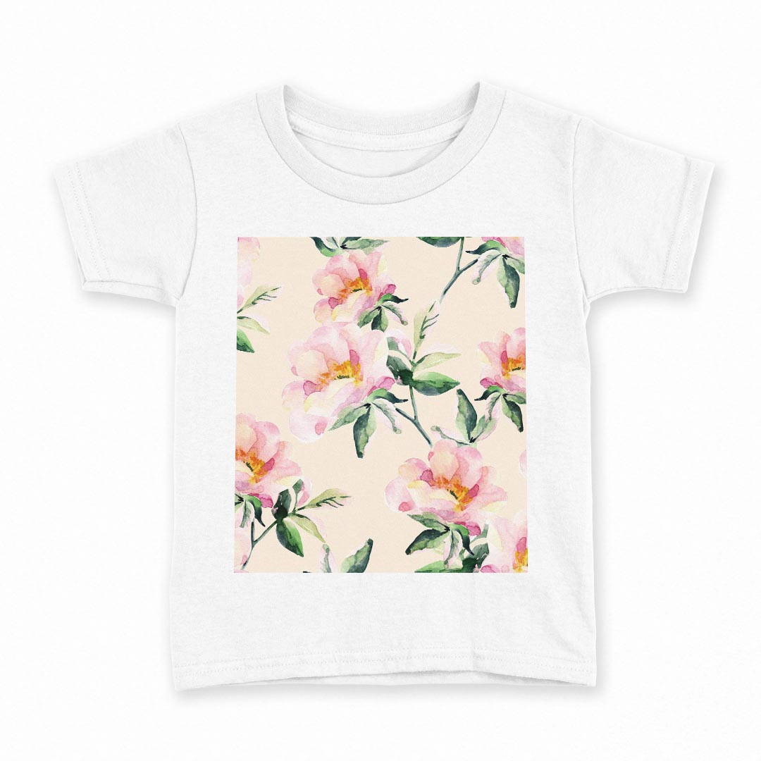 tシャツ キッズ 半袖 白地 デザイン 90 Tシャツ ティーシャツ T shirt 012590 花柄　花　ベージュ