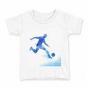 tシャツ キッズ 半袖 白地 デザイン 140 サイズ Tシャツ ティーシャツ T shirt 012638 サッカー シルエット 青(4)