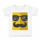 tシャツ キッズ 半袖 白地 デザイン 150 サイズ Tシャツ ティーシャツ T shirt 012748 サングラス ヒゲ 黄色(4)
