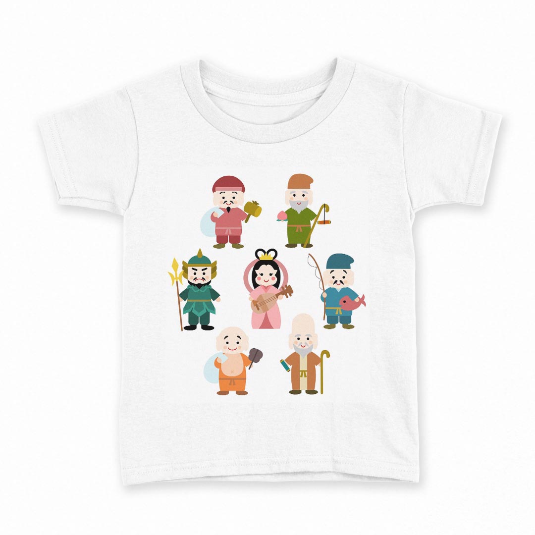 tシャツ キッズ 半袖 白地 デザイン 100 サイズ Tシャツ ティーシャツ T shirt 012940 七福神　神様　..