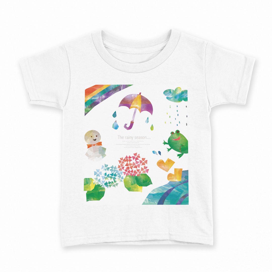 tシャツ キッズ 半袖 白地 デザイン 150 サイズ Tシャツ ティーシャツ T shirt 012976 雨　カエル　傘