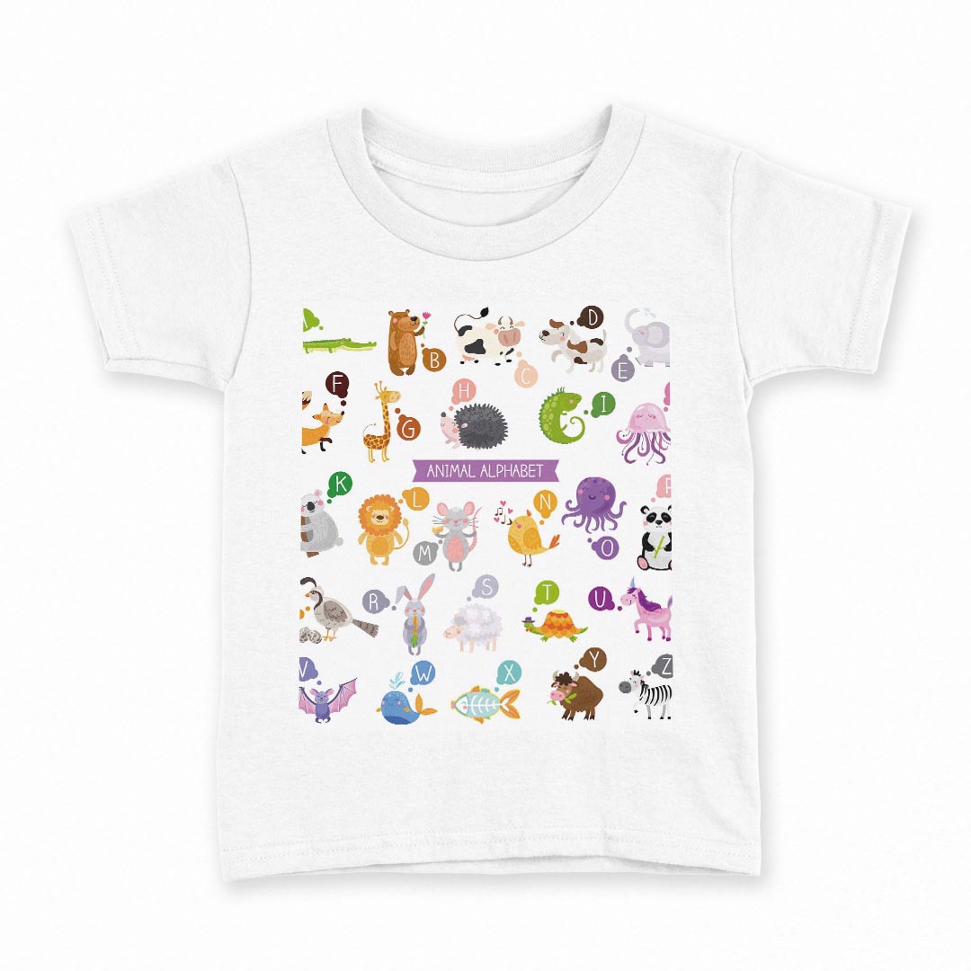 tシャツ キッズ 半袖 白地 デザイン 130 サイズ Tシャツ ティーシャツ T shirt 013182 動物 アルファベット