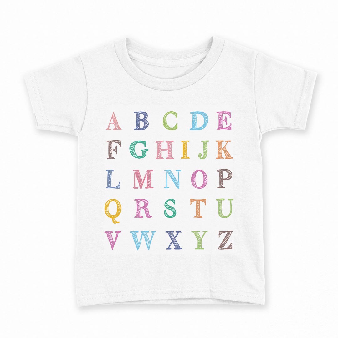 tシャツ キッズ 半袖 白地 デザイン 150 サイズ Tシャツ ティーシャツ T shirt 013207 アルファベット　カラフル　文字(4.0)