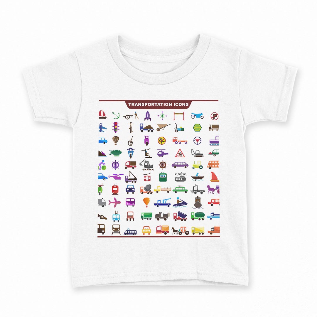 tシャツ キッズ 半袖 白地 デザイン 140 サイズ Tシャツ ティーシャツ T shirt 013208 乗り物　車　飛行機