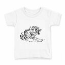 tシャツ キッズ 半袖 白地 デザイン 130 サイズ Tシャツ ティーシャツ T shirt 013261 とら 動物 モノトーン(4)