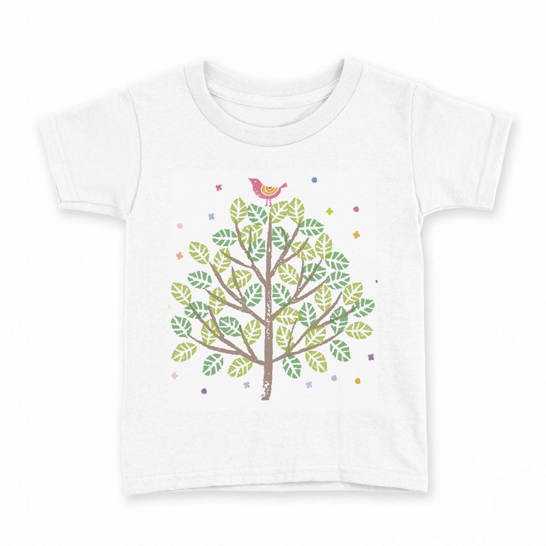 tシャツ キッズ 半袖 白地 デザイン 160 サイズ Tシャツ ティーシャツ T shirt 013327 木　鳥　葉