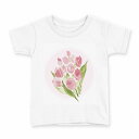 tシャツ キッズ 半袖 白地 デザイン 90 Tシャツ ティーシャツ T shirt 013500 花 チューリップ ピンク