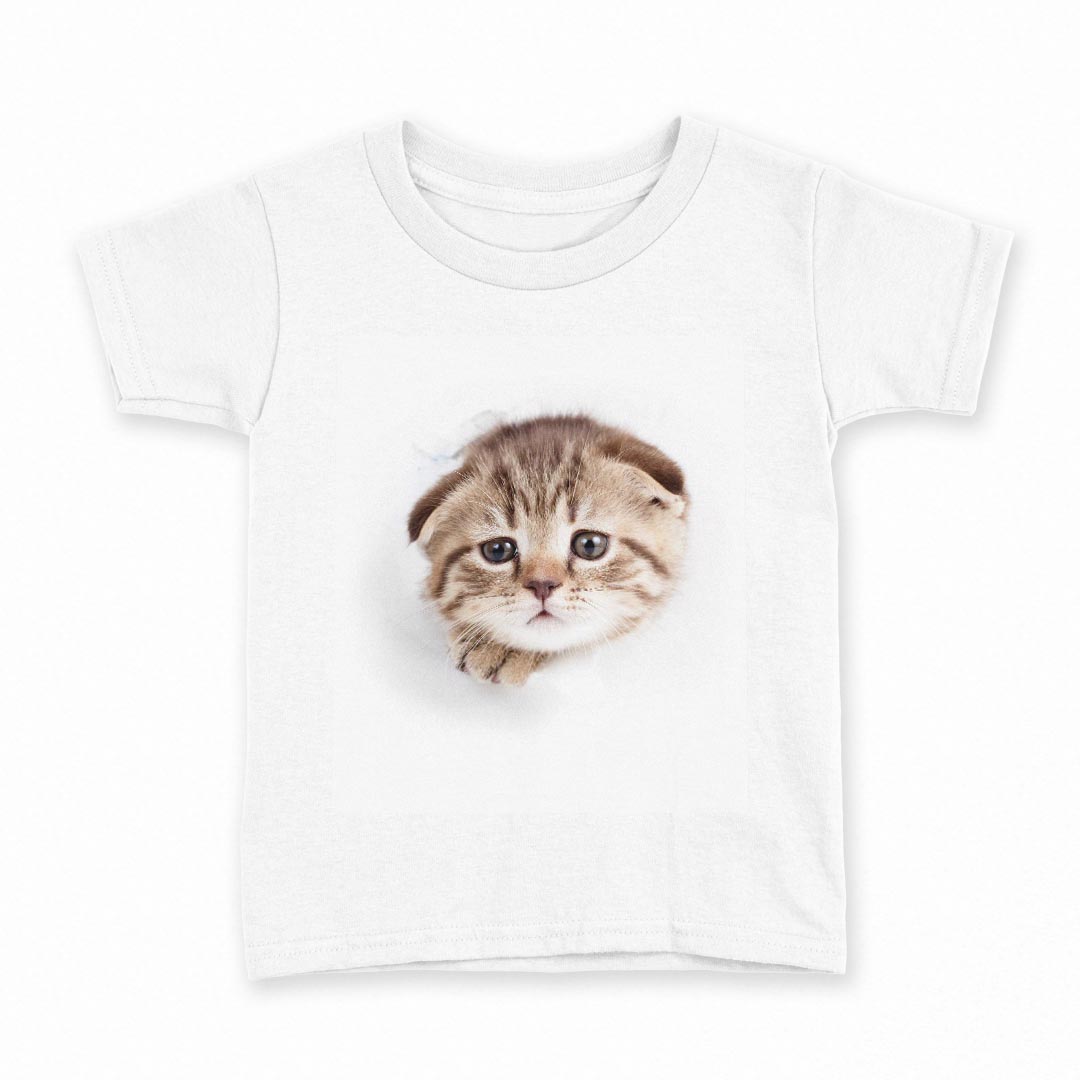 tシャツ キッズ 半袖 白地 デザイン 110 サイズ Tシャツ ティーシャツ T shirt 013568 猫　写真　子猫