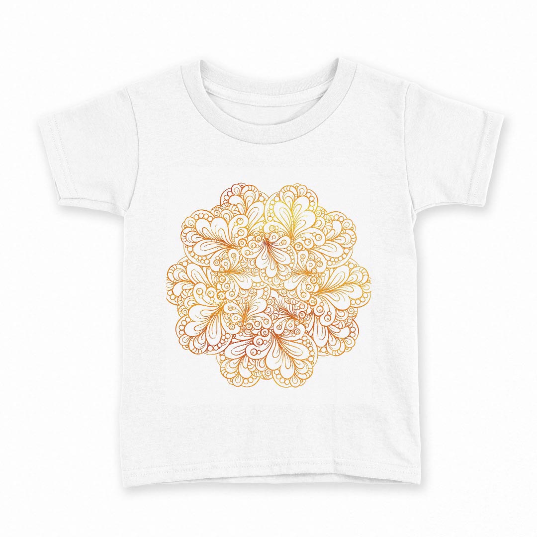 tシャツ キッズ 半袖 白地 デザイン 160 サイズ Tシャツ ティーシャツ T shirt 013607 花 オレンジ サイケデリック