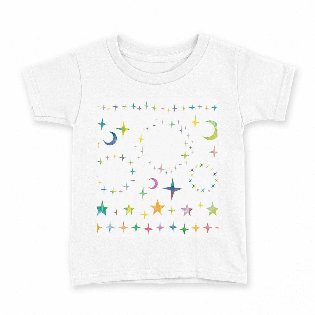 tシャツ キッズ 半袖 白地 デザイン 130 サイズ Tシャツ ティーシャツ T shirt 013699 カラフル 星 月