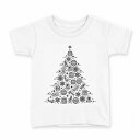tシャツ キッズ 半袖 白地 デザイン 120 サイズ Tシャツ ティーシャツ T shirt 013770 クリスマス ツリー モノクロ