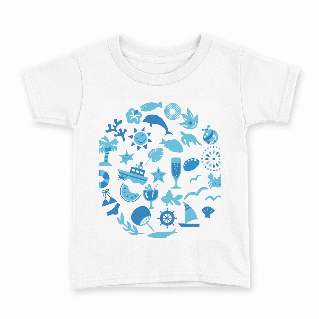 T-Shirts （Half Sleeves） - tシャツ キッズ 半袖 白地 デザイン 100 サイズ Tシャツ ティーシャツ T shirt 013807 海　夏　水色