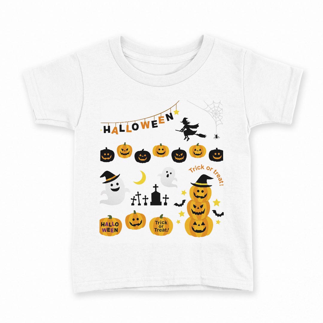 tシャツ キッズ 半袖 白地 デザイン 130 サイズ Tシャツ ティーシャツ T shirt 013845 ハロウィン かぼちゃ おばけ