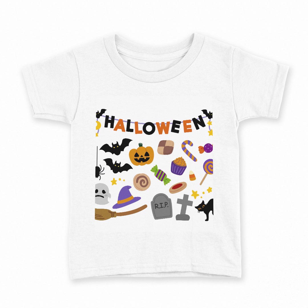tシャツ キッズ 半袖 白地 デザイン 130 サイズ Tシャツ ティーシャツ T shirt 013852 ハロウィン　かぼちゃ　おばけ