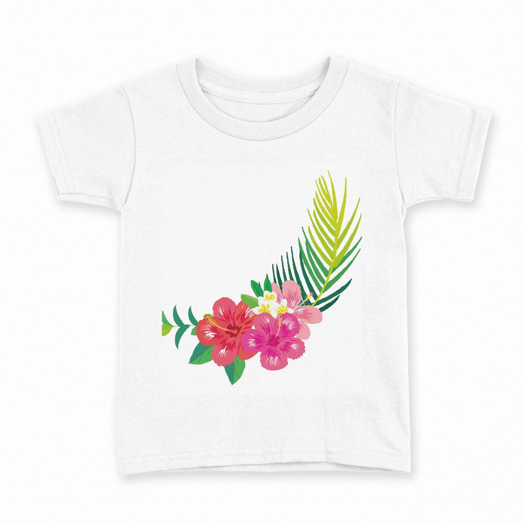 其它 - tシャツ キッズ 半袖 白地 デザイン 100 サイズ Tシャツ ティーシャツ T shirt 013924 ハイビスカス　トロピカル　リーフ