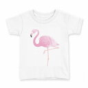 tシャツ キッズ 半袖 白地 デザイン 110 サイズ Tシャツ ティーシャツ T shirt 013929 フラミンゴ 動物 アニマル(4)