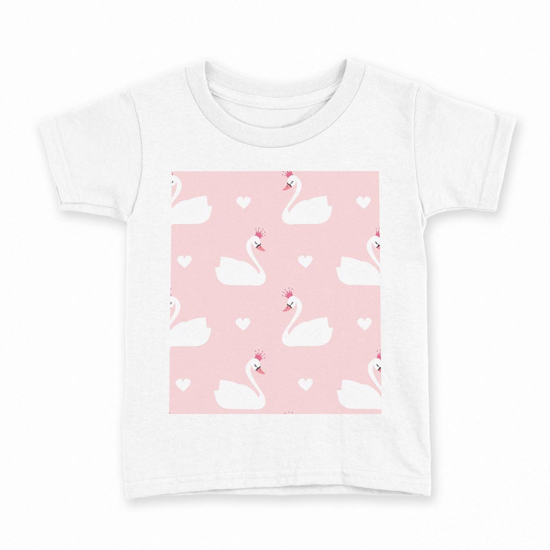 tシャツ キッズ 半袖 白地 デザイン 110 サイズ Tシャツ ティーシャツ T shirt 013964 白鳥　アニマル　ハート