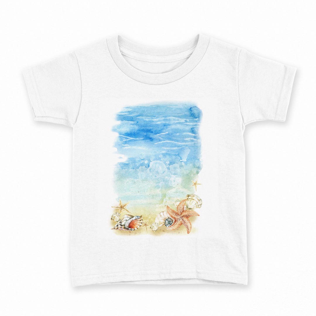 tシャツ キッズ 半袖 白地 デザイン 160 サイズ Tシャツ ティーシャツ T shirt 013999 海　ヒトデ　貝殻