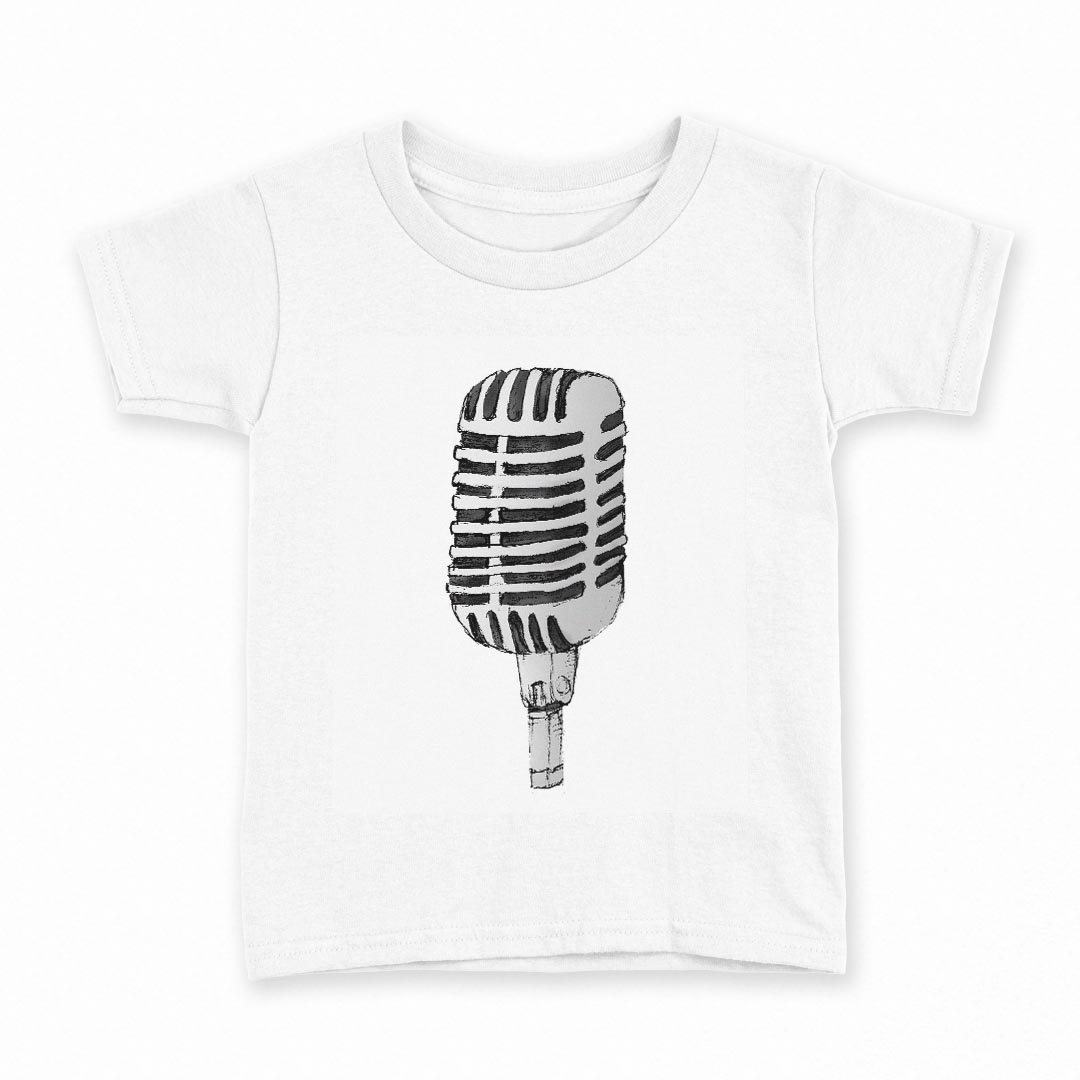 tシャツ キッズ 半袖 白地 デザイン 110 サイズ Tシャツ ティーシャツ T shirt 014110 マイク　音楽　ミュージック