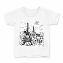 tシャツ キッズ 半袖 白地 デザイン 110 サイズ Tシャツ ティーシャツ T shirt 014201 パリ 外国 塔