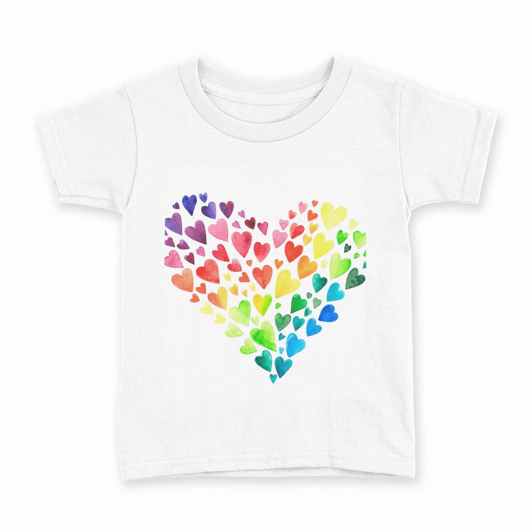 tシャツ キッズ 半袖 白地 デザイン 100 サイズ Tシャツ ティーシャツ T shirt 014204 ハート　カラフル