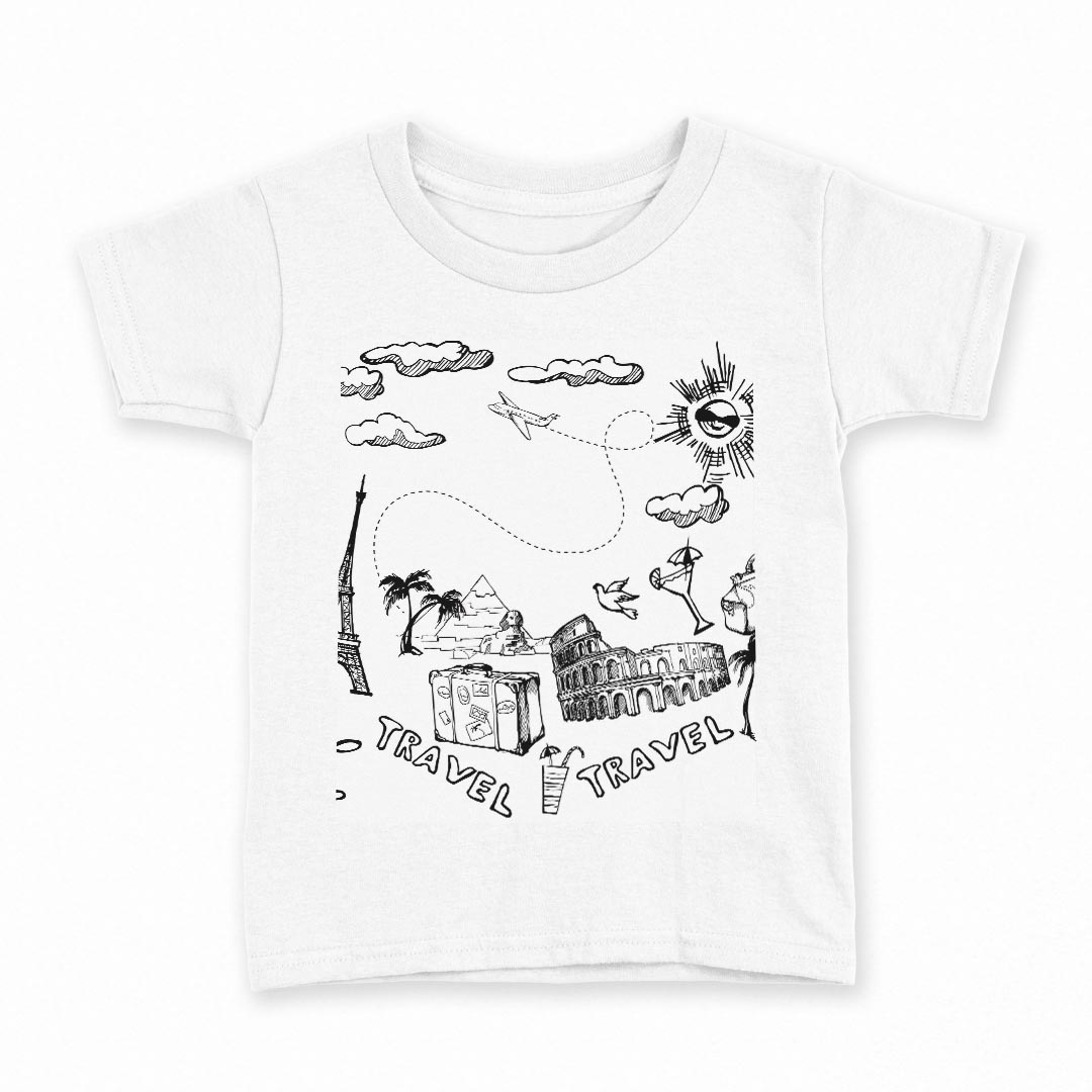 tシャツ キッズ 半袖 白地 デザイン 140 サイズ Tシャツ ティーシャツ T shirt 014227 旅行 風景 トラベル
