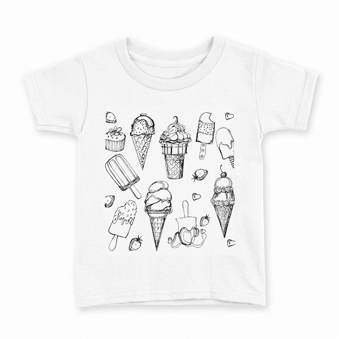 tシャツ キッズ 半袖 白地 デザイン 140 サイズ Tシャツ ティーシャツ T shirt 014238 アイス　イチゴ　フルーツ