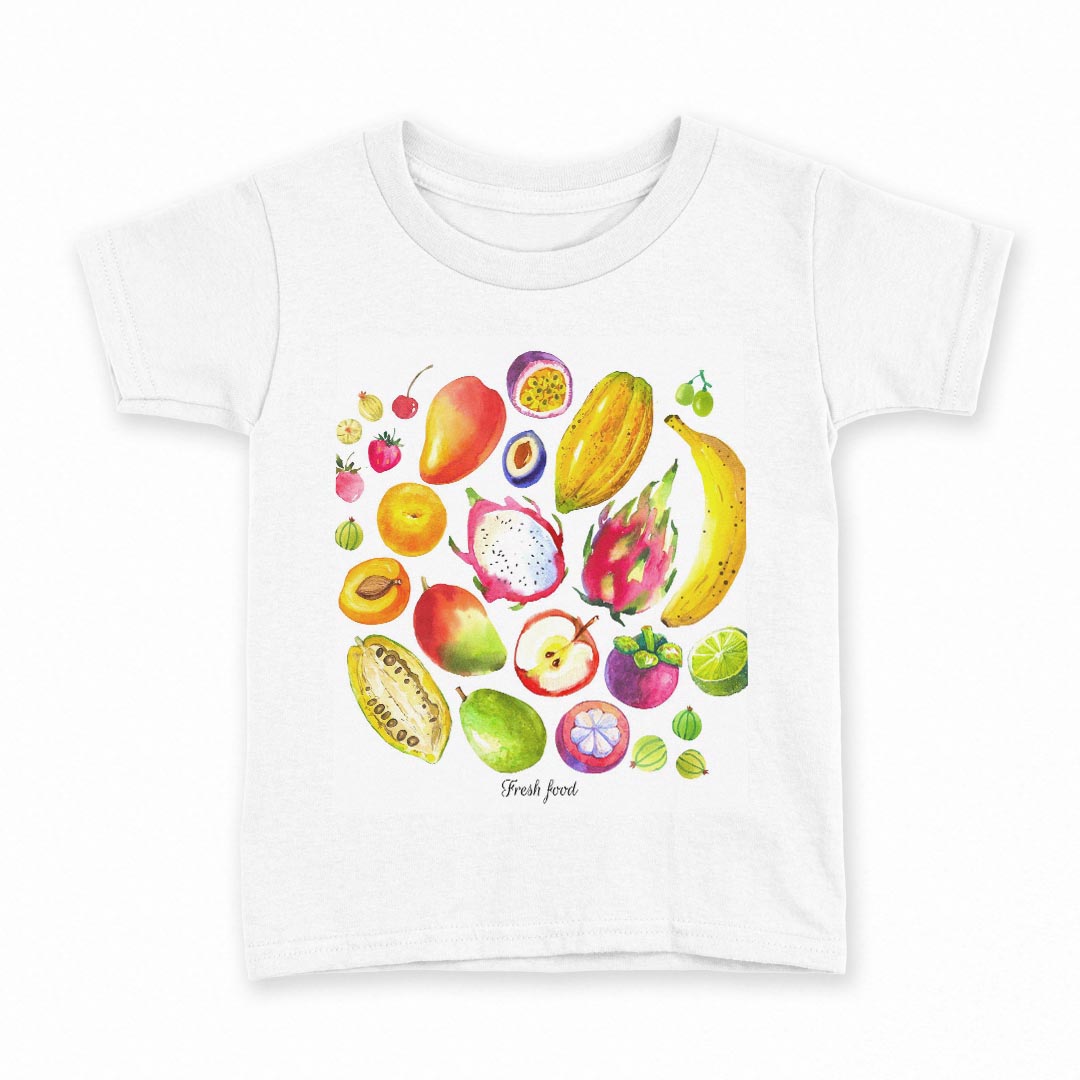 tシャツ キッズ 半袖 白地 デザイン 140 サイズ Tシャツ ティーシャツ T shirt 014375 果物　フルーツ