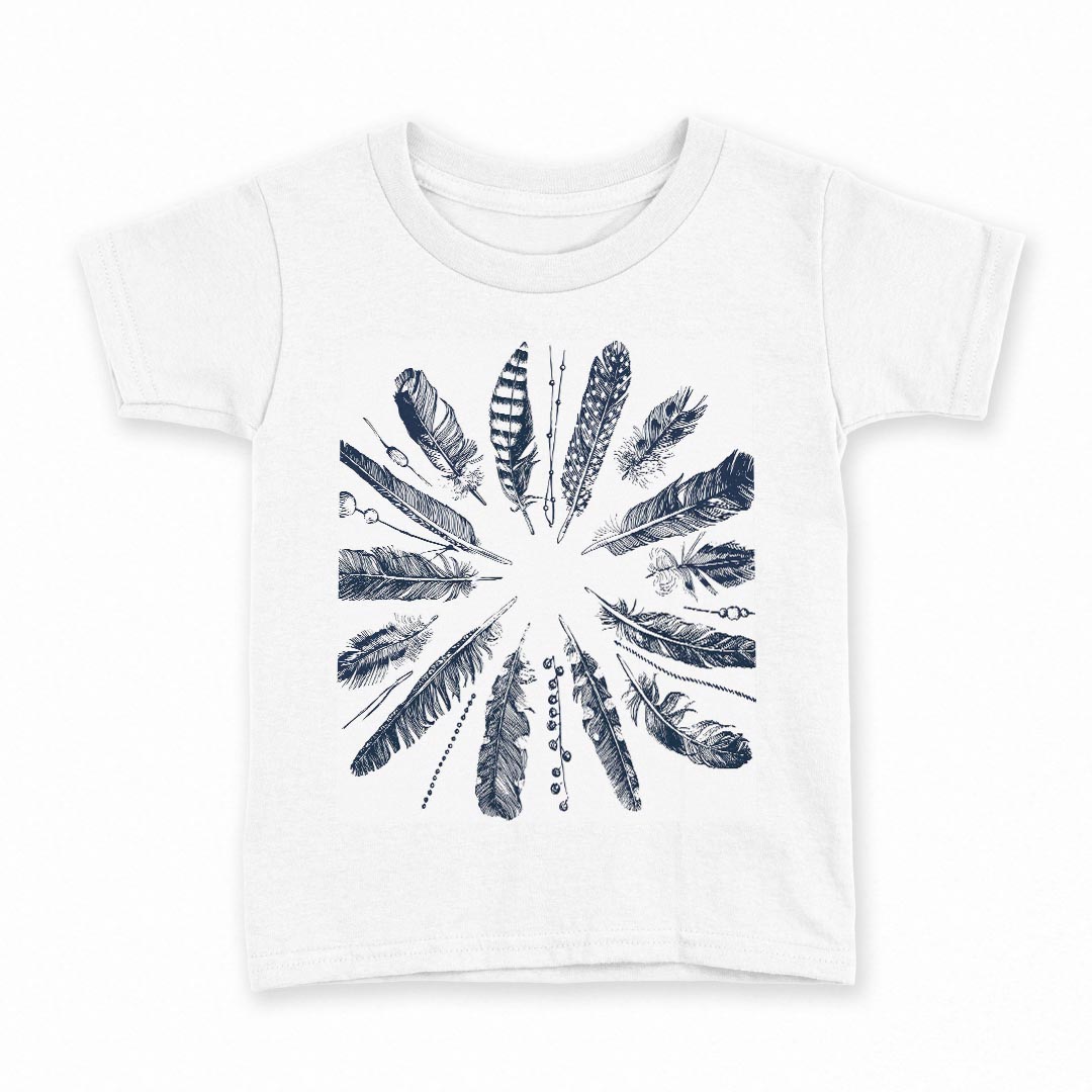 tシャツ キッズ 半袖 白地 デザイン 130 サイズ Tシャツ ティーシャツ T shirt 014503 羽根　フェザー