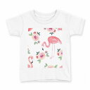 tシャツ キッズ 半袖 白地 デザイン 110 サイズ Tシャツ ティーシャツ T shirt 014555 フラミンゴ 花 ピンク(4)