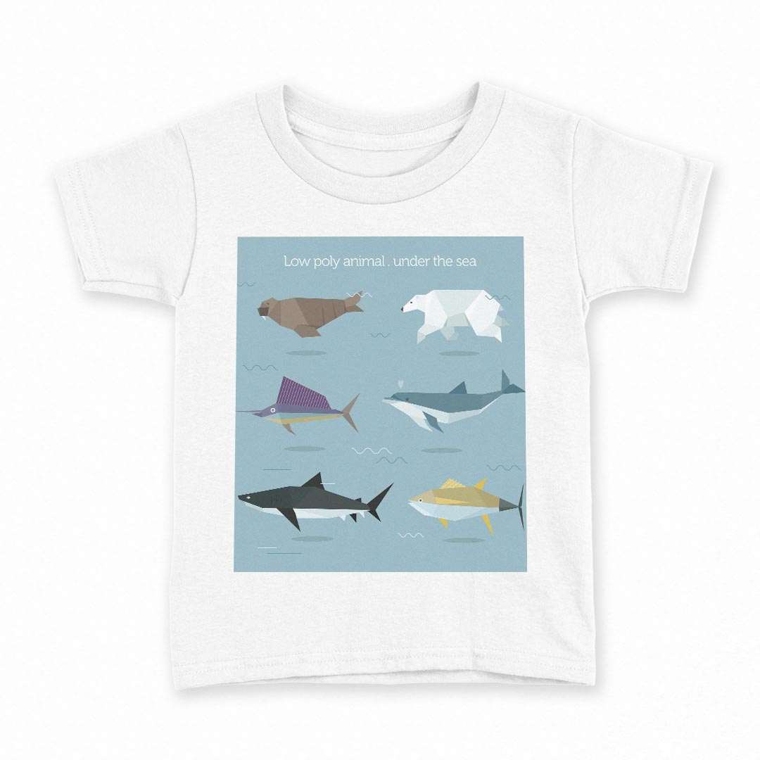 tシャツ キッズ 半袖 白地 デザイン 140 サイズ Tシャツ ティーシャツ T shirt 014623 海　生き物　サメ