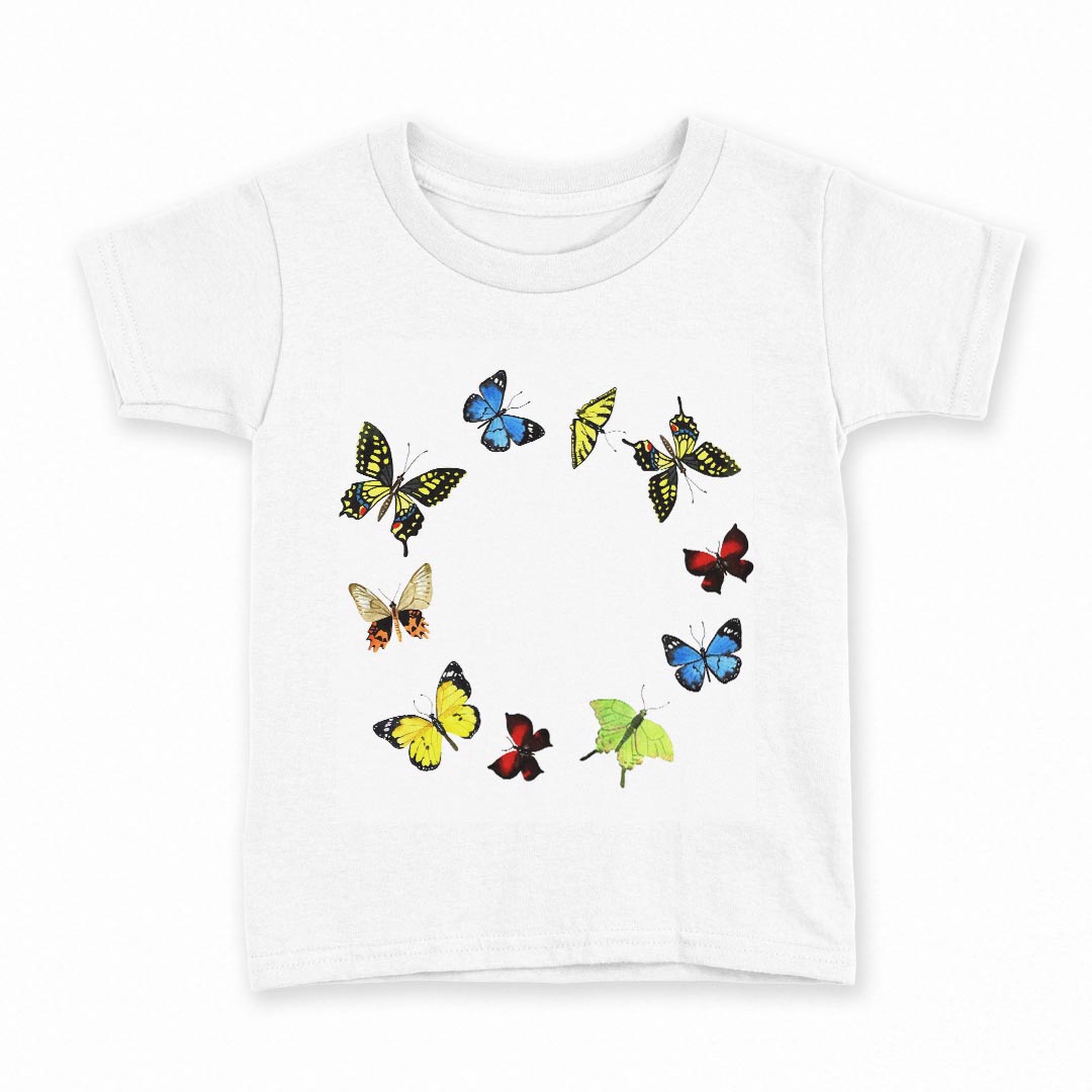 tシャツ キッズ 半袖 白地 デザイン 140 サイズ Tシャツ ティーシャツ T shirt 014704 蝶 カラフル