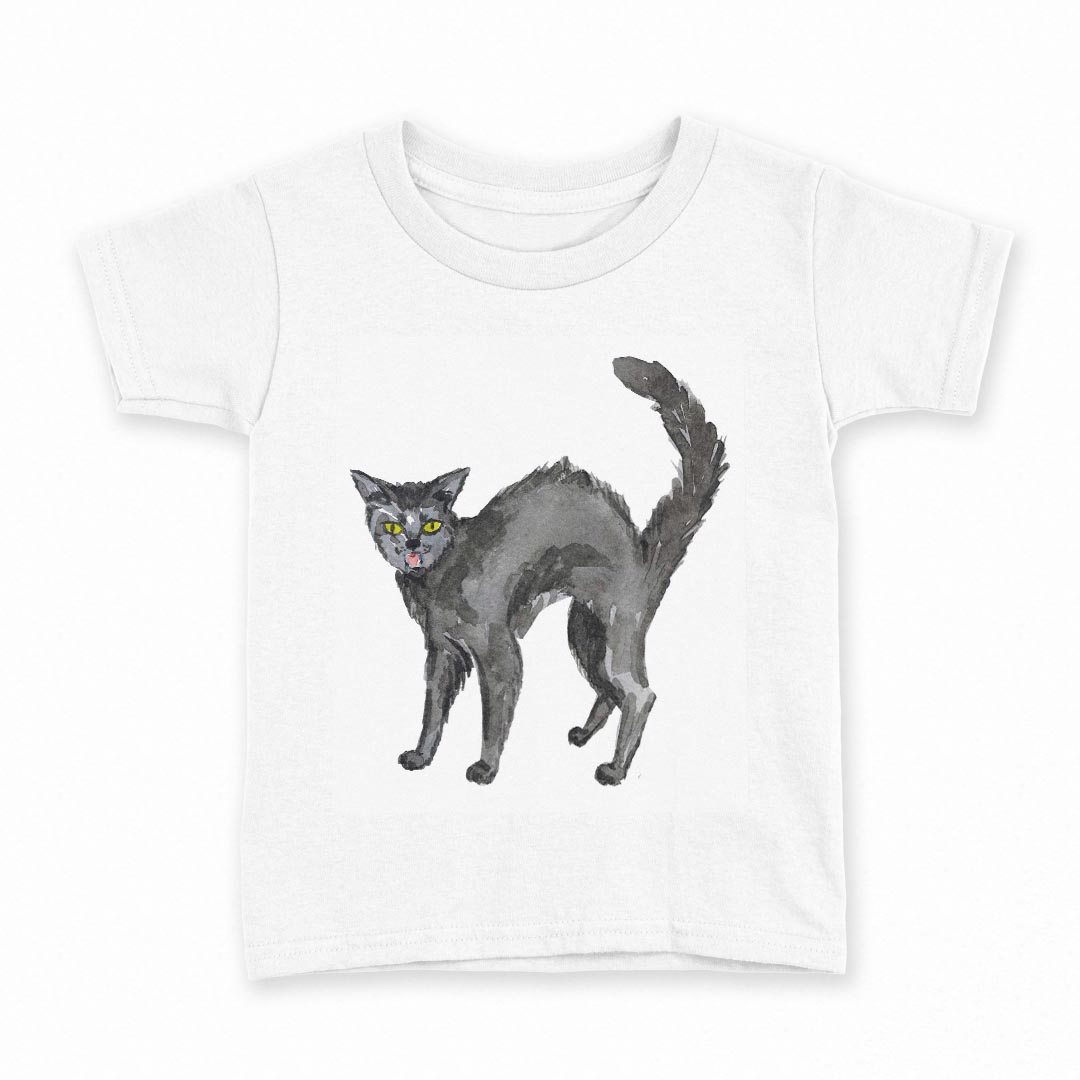 tシャツ キッズ 半袖 白地 デザイン 110 サイズ Tシャツ ティーシャツ T shirt 014712 ハロウィン 黒猫
