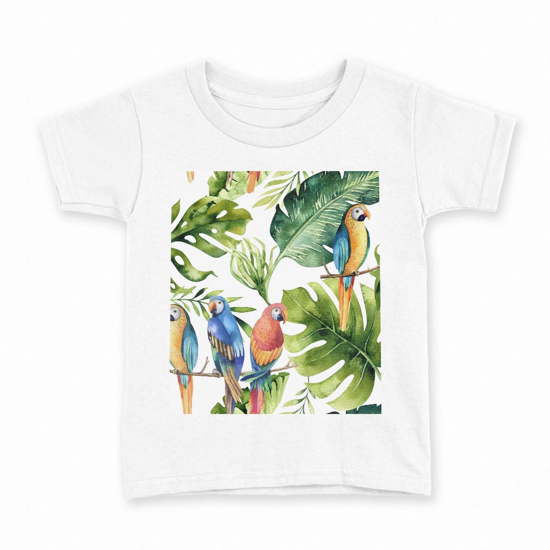 tシャツ キッズ 半袖 白地 デザイン 160 サイズ Tシャツ ティーシャツ T shirt 014723 リーフ　ボタニカル　インコ