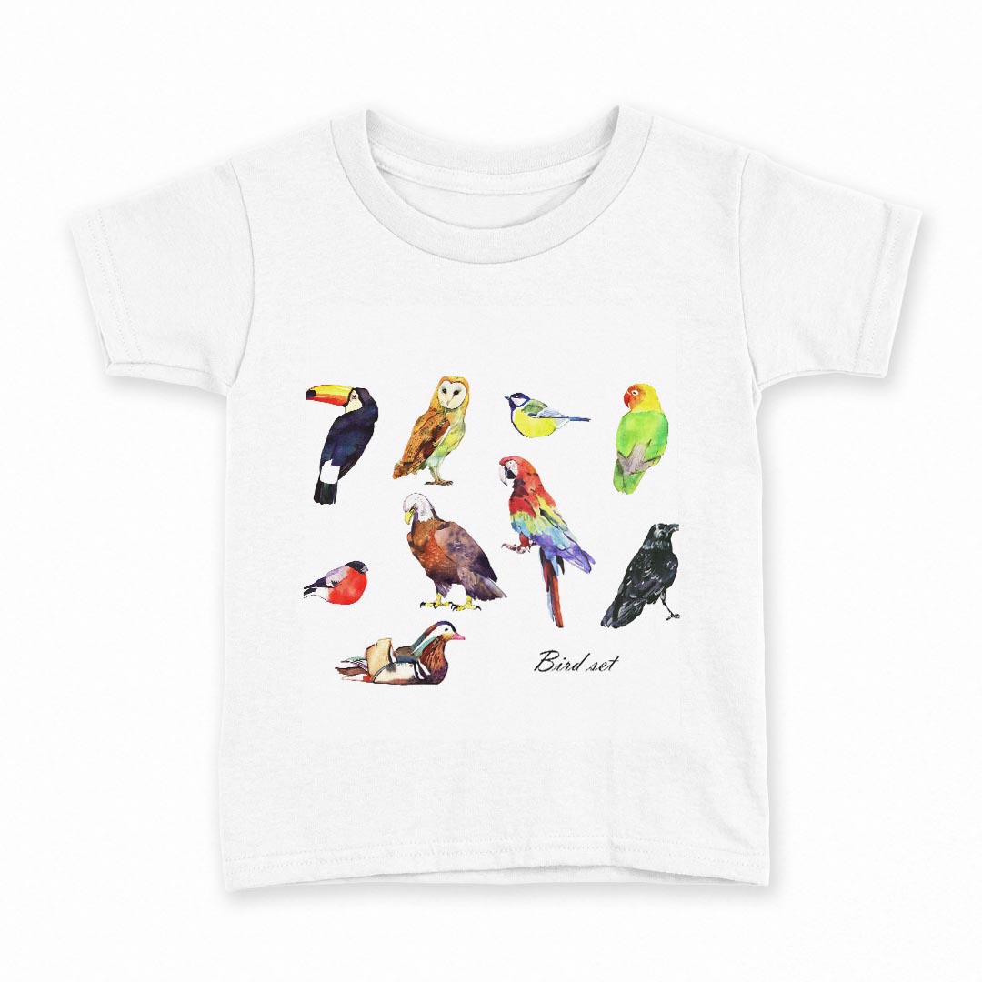 tシャツ キッズ 半袖 白地 デザイン 140 サイズ Tシャツ ティーシャツ T shirt 014764 鳥　カラフル　bard(4)