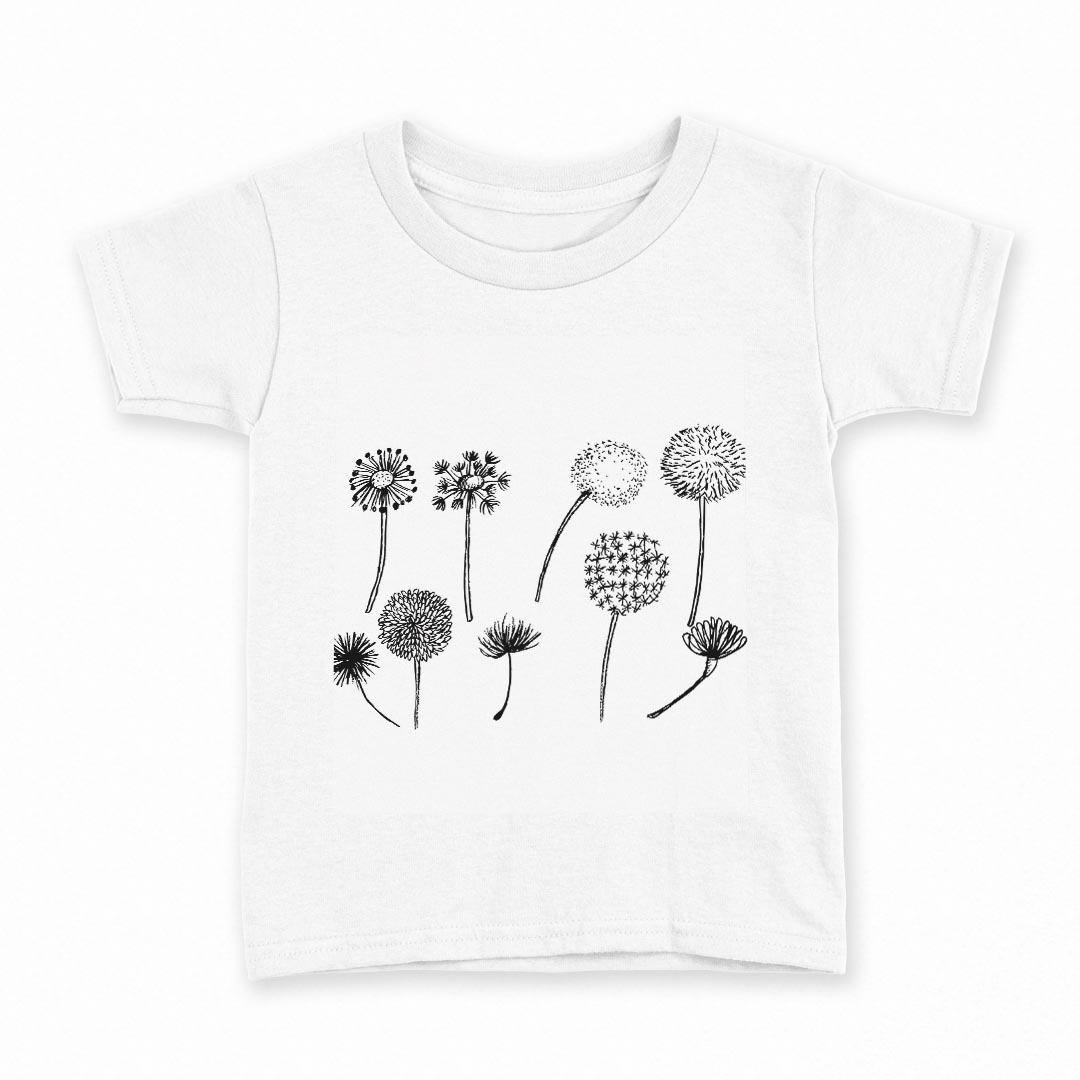 tシャツ キッズ 半袖 白地 デザイン 90 Tシャツ ティーシャツ T shirt 014809 たんぽぽ　綿毛　白黒