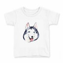 tシャツ キッズ 半袖 白地 デザイン 120 サイズ Tシャツ ティーシャツ T shirt 014833 ハスキー犬 犬 dog(4)