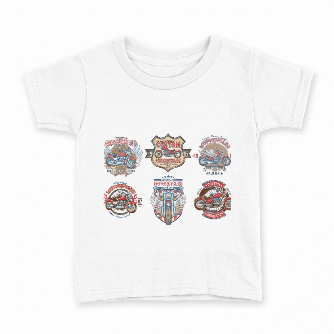 tシャツ キッズ 半袖 白地 デザイン 110 サイズ Tシャツ ティーシャツ T shirt 014879 バイク　イラスト　クール