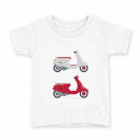 tシャツ キッズ 半袖 白地 デザイン 120 サイズ Tシャツ ティーシャツ T shirt 014911 バイク スクーター 赤(4)