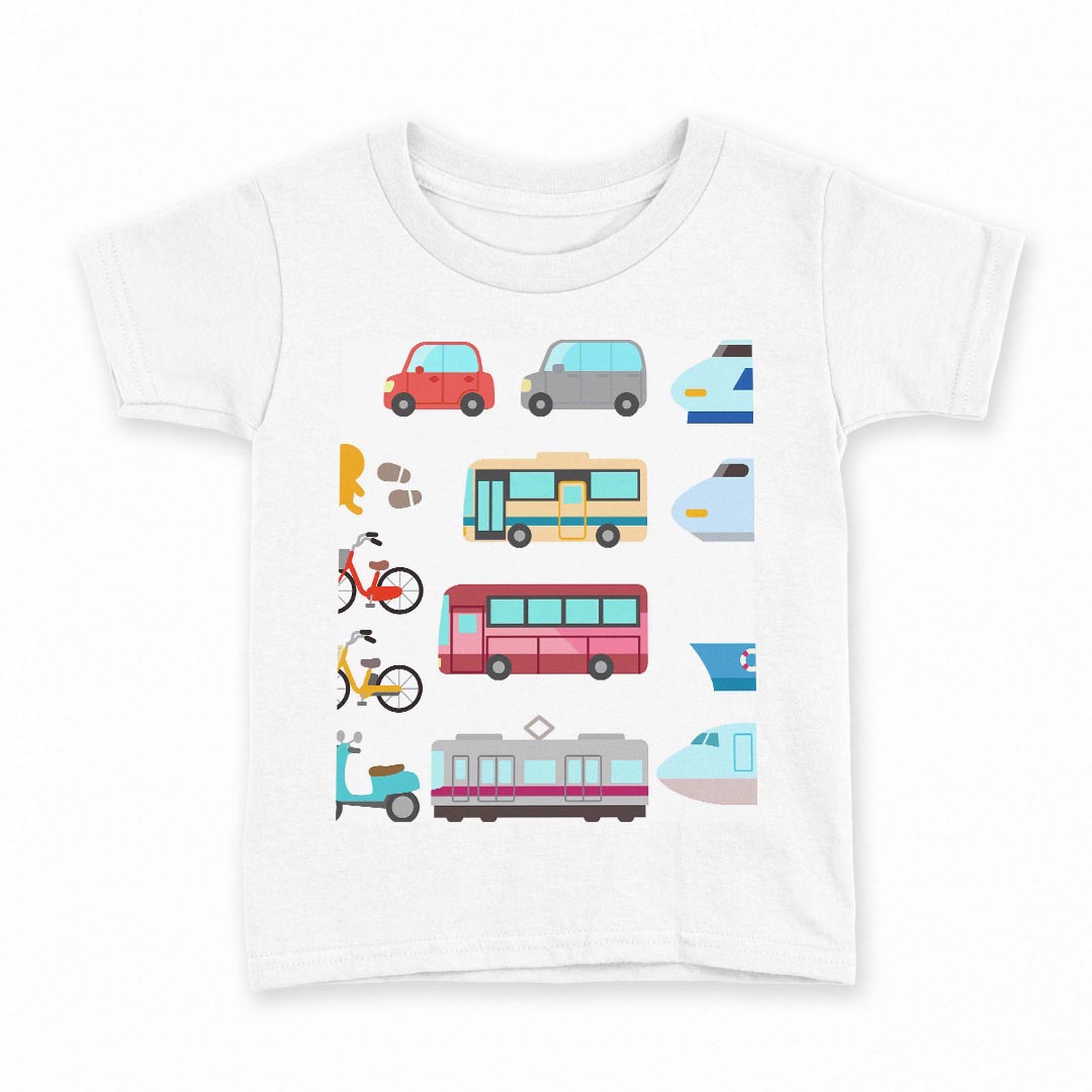 tシャツ キッズ 半袖 白地 デザイン 100 サイズ Tシャツ ティーシャツ T shirt 014913 乗り物　車　新幹線