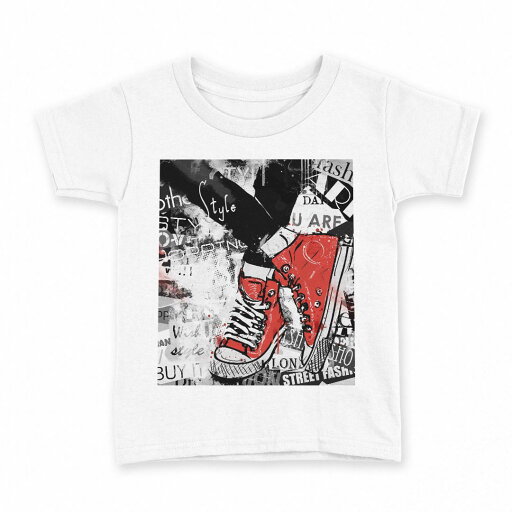 tシャツ キッズ 半袖 白地 デザイン 140 サイズ Tシャツ ティーシャツ T shirt 014972 イラスト 靴 赤 英字 tシャツ キッズ 半袖 白地 デザイン 140 サイズ Tシャツ ティーシャツ T shirt 014972 イラスト 靴 赤 英字